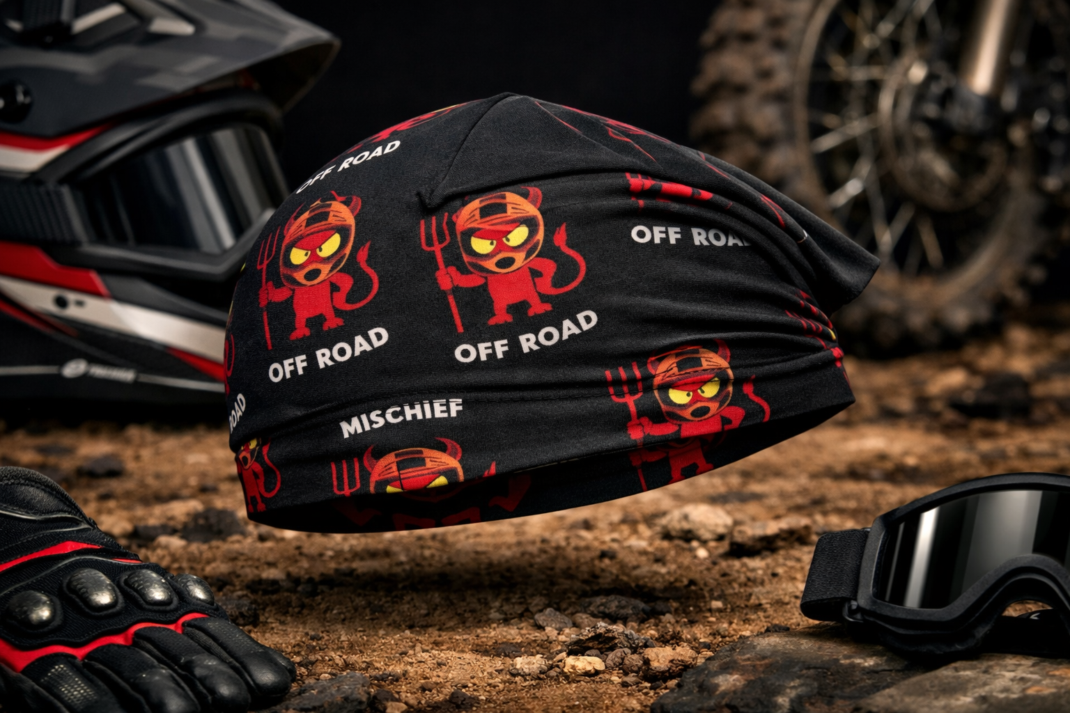 The Mischief Bandana:  Your Go-To Helmet Liner for Every Ride